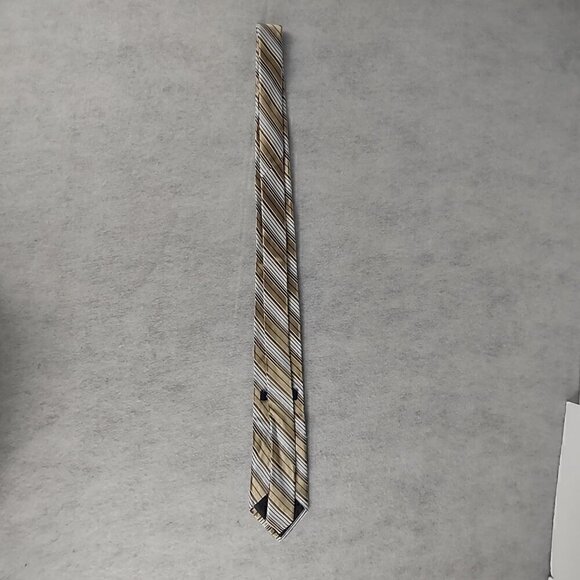 Croft & Barrow Men's Brown, Tan, Silver, Blue, White, 100% Silk Striped Necktie - Picture 4 of 8